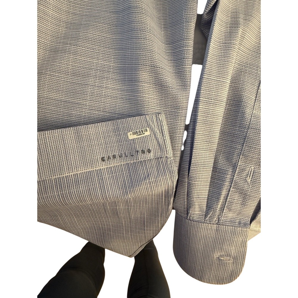 Saks, Fifth Avenue Men's Slim Fit Dress Shirt 100% Cotton Blue And White Pattern - Picture 5 of 9